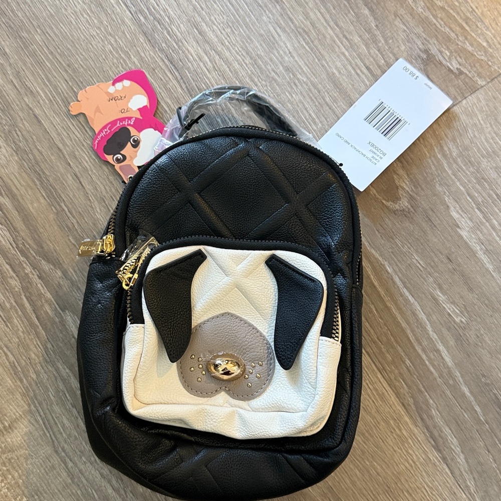 Betsey Johnson Brand New Mini Backpack Puppy Dog Black White Gold Quilted GIFT